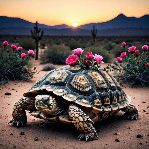 Tortoise with Desert Roses at Twilight Tortoise with Desert Roses at Twilight
