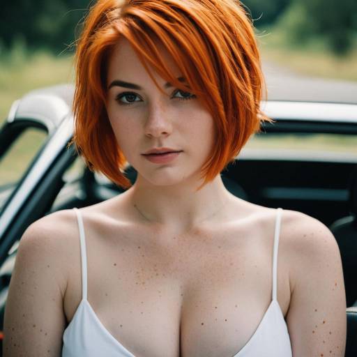Redhead Woman with Freckles Sitting in Car