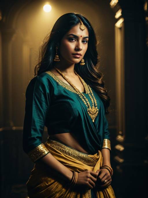 Indian Woman in Traditional Dhoti Suit