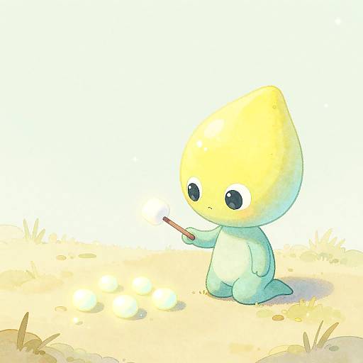 Whimsical Alien Toasting Tiny Marshmallow