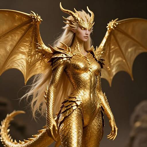 Golden Elven-Dragon Hybrid Warrior