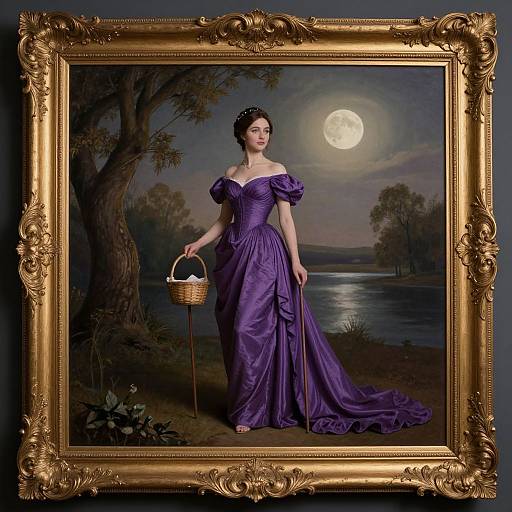 Elegant Woman in Moonlit Landscape