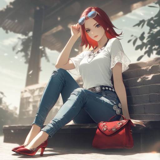Fashionable Girl in Denim and Heels