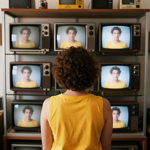 Person Watching Multiple Retro TVs