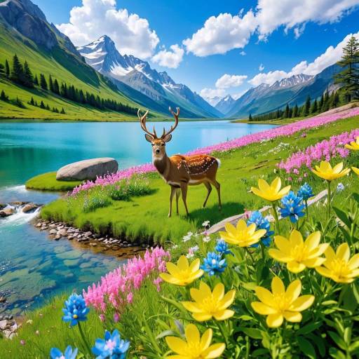 Serene Mountain Landscape with Wildlife