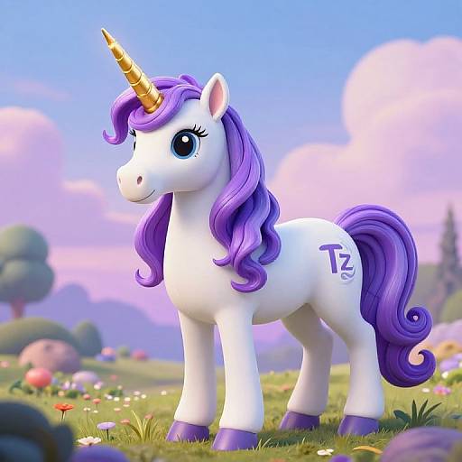 Whimsical Unicorn with Golden Horn