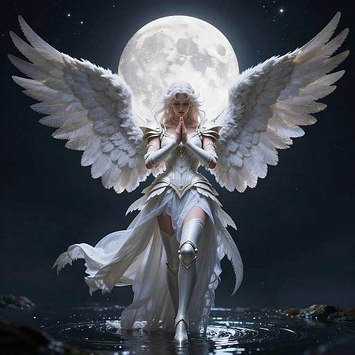 Photorealistic Angel Under a Full Moon