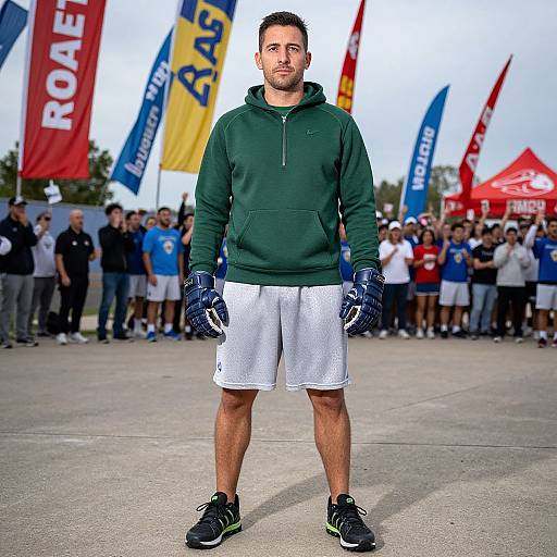 Athlete in Forest Green Hoodie