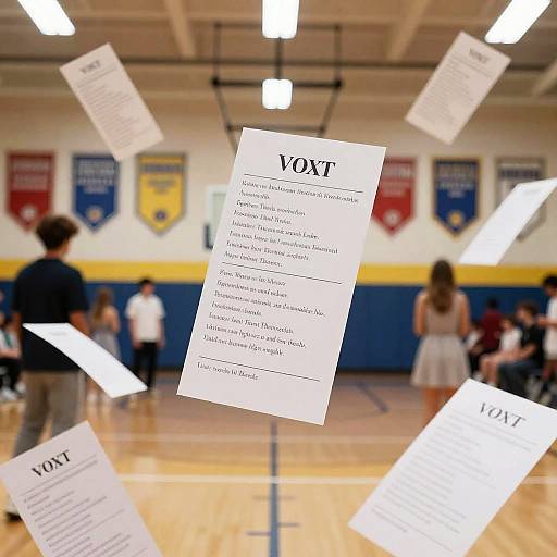 Photograph of a school gymnasium with multiple 