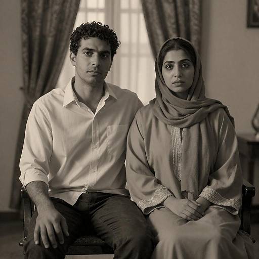 Sepia-Toned Couple in Dimly Lit Room