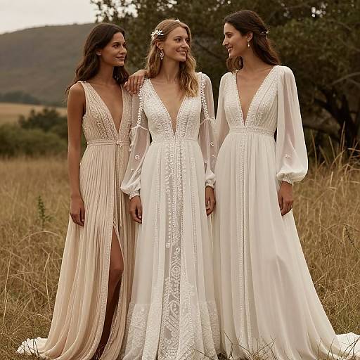 Three Women in Romantic Bohemian Wedding Dresses