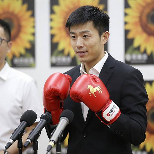 Stylish Duo with Boxing Glove and Sunflowers