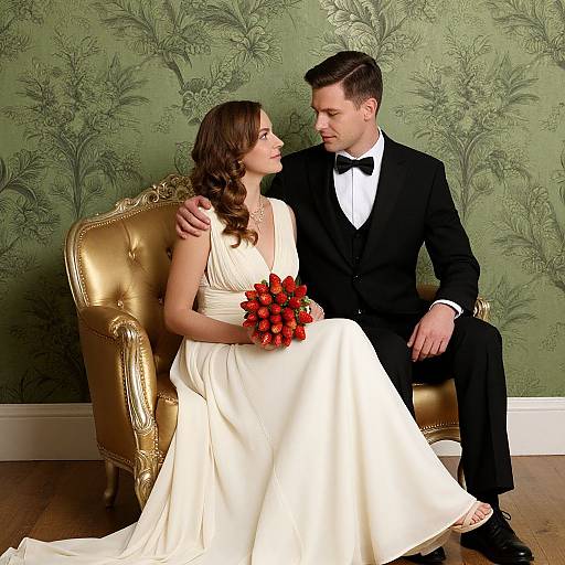 Elegant Couple on Gold Armchair