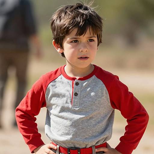 Confident Boy in Vibrant Red Outfit