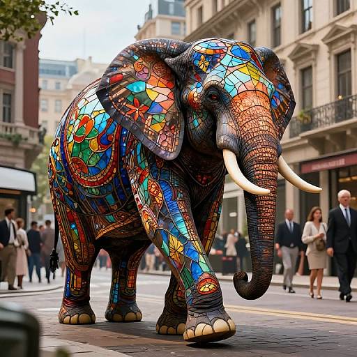 Stained-Glass Elephant in Urban Street