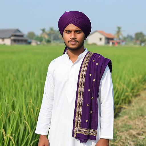 Portrait of South Asian Man in Rice Field
