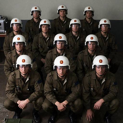 Intense Soldiers in Brown Flight Suits