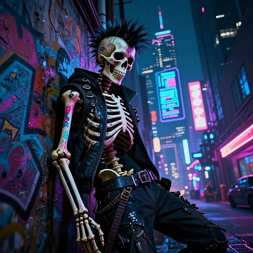 Cyberpunk Skeleton in Neon City