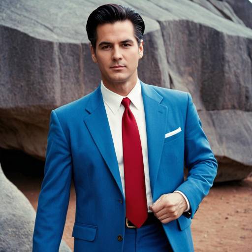 Man in Blue Suit with Red Tie Outdoors