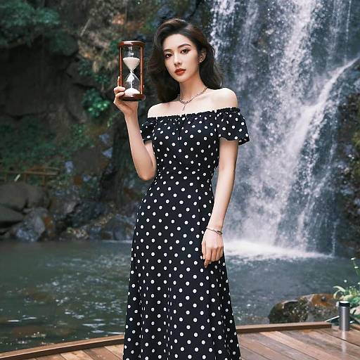 Retro Hourglass Woman by Waterfall