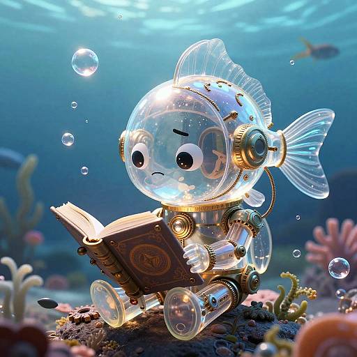 Pixar-Style Transparent Mecha Fish