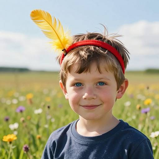 Boy in Meadow with Feathered Headband
