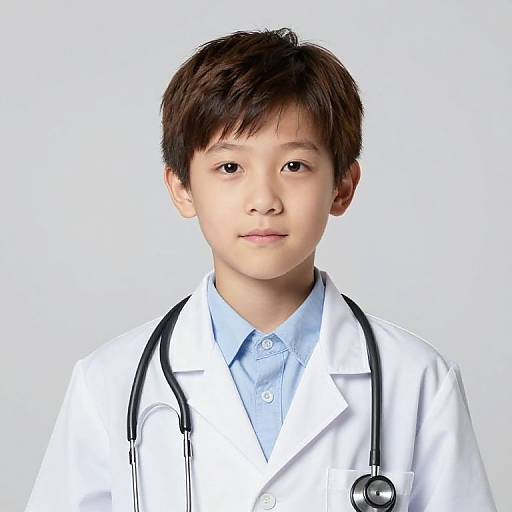 Young Boy in Lab Coat with Stethoscope