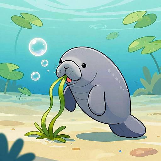 Playful Cartoon Manatee in Lagoon
