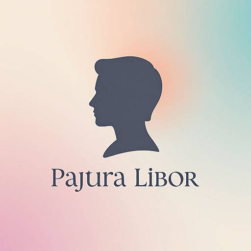 Digital logo featuring a dark blue silhouette of a man's profile against a gradient pink to blue background, with the text 