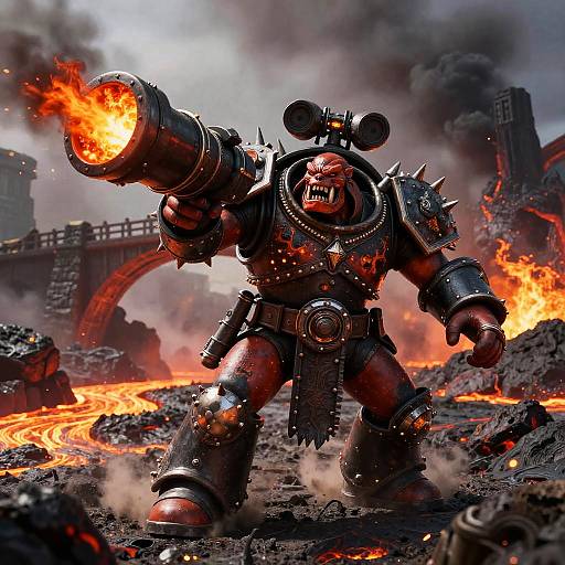 Ork Warlord Charging Into Molten Battlefield