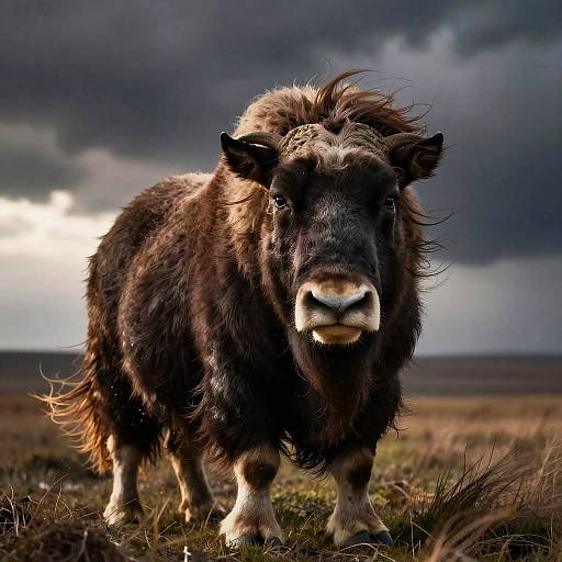 Male Muskox in Stormy Wind