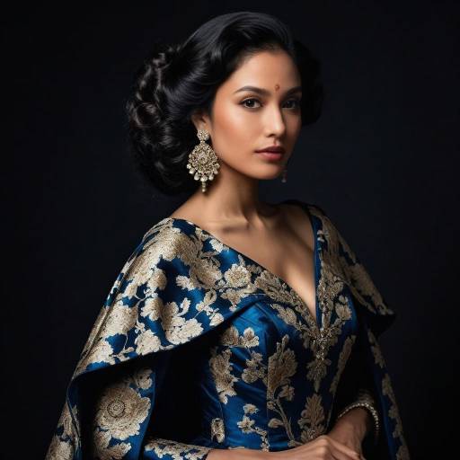 Sophisticated South Asian Beauty in Brocade Gown