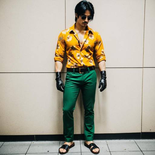 Stylish man in floral shirt and green pants