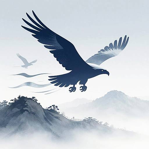 Stylized Soaring Eagles in Mist
