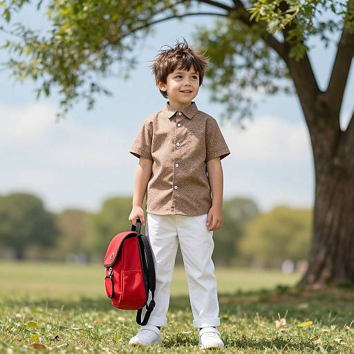Confident Young Boy in Sunny Park