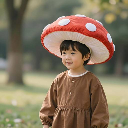 Child in Mushroom Costume Hat