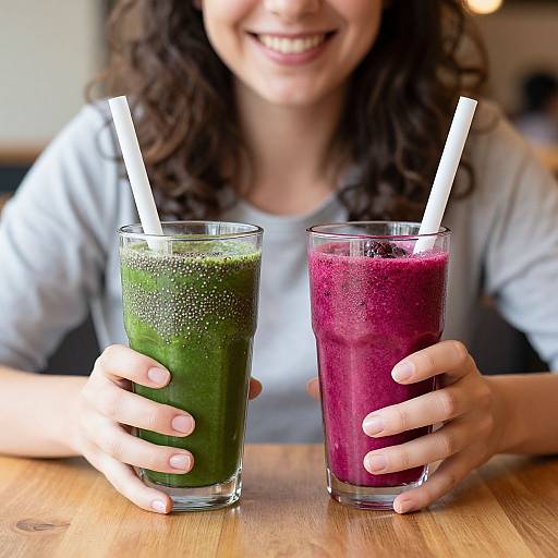 Woman Enjoying Vibrant Smoothies