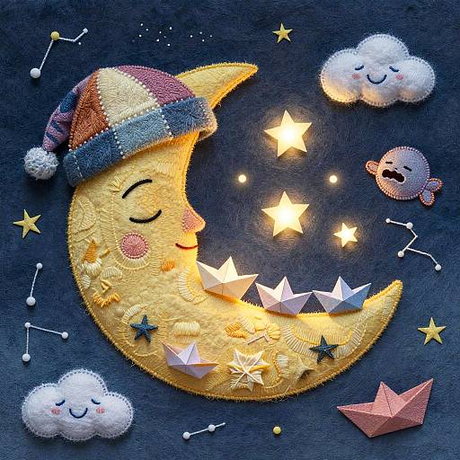 Sleepy Crescent Moon Dreamscape Illustration