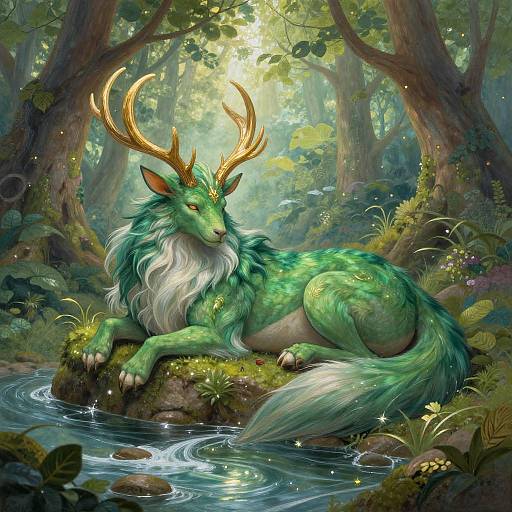 Emerald Forest Guardian by Stream