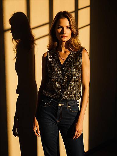 Woman in Modern Casual Outfit with Shadow