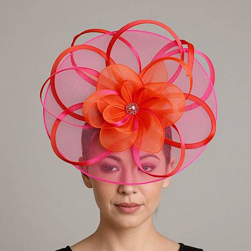 Vibrant Pink-Orange Fascinator on Woman