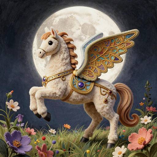 Art Nouveau Pegasus in Moonlit Meadow