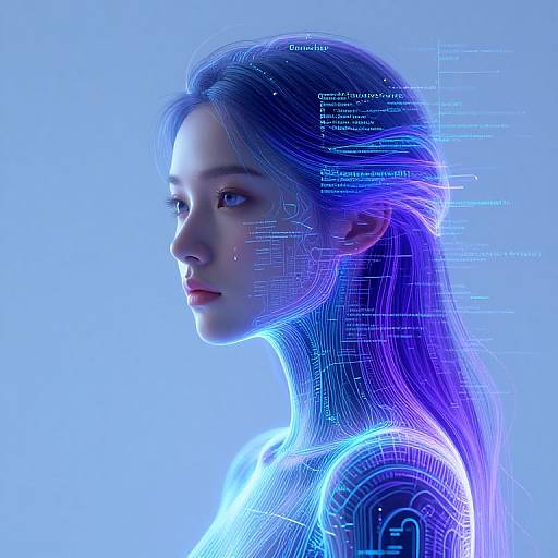 Digital AI Woman Profile with Flowing Code