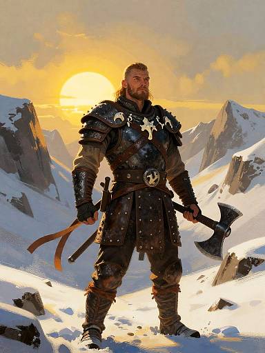 Battle-Scarred Nordic Fighter at Dawn