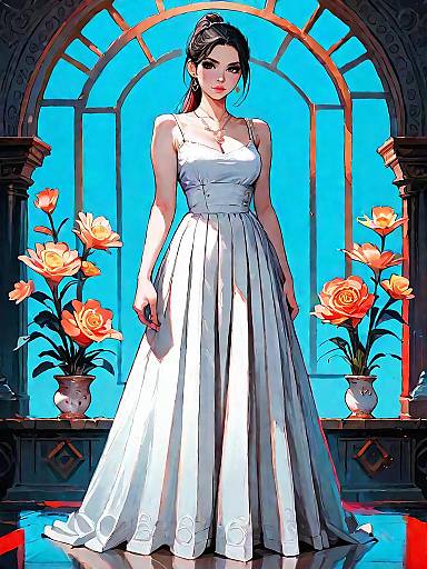 Woman in White Bohemian Dress by Window