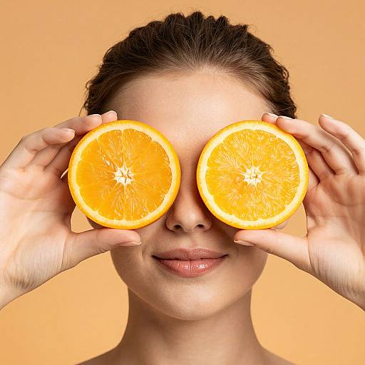 Woman with Orange Slices Over Eyes
