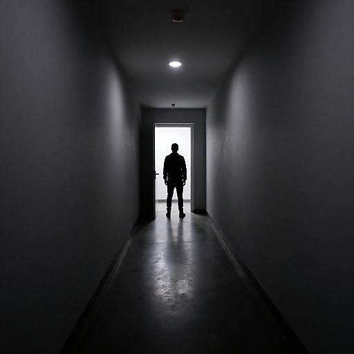 Silhouetted Figure in Dim Hallway