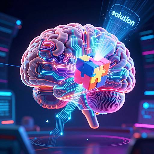 Neon Cyber Brain Solving Puzzle Cube