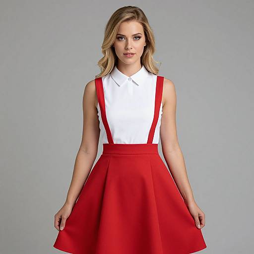 Blonde Woman in Red and White Dress