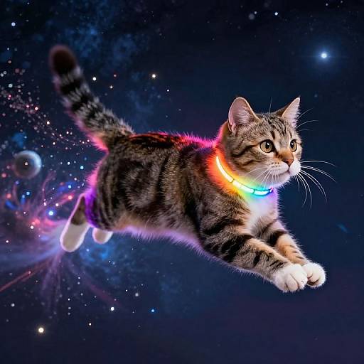 Cosmic Tabby Cat Soaring Brightly